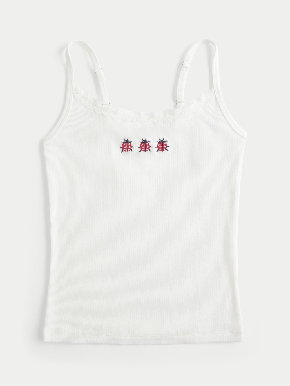 Hollister Women's White Lace Trim Ladybug Graphic Tank small